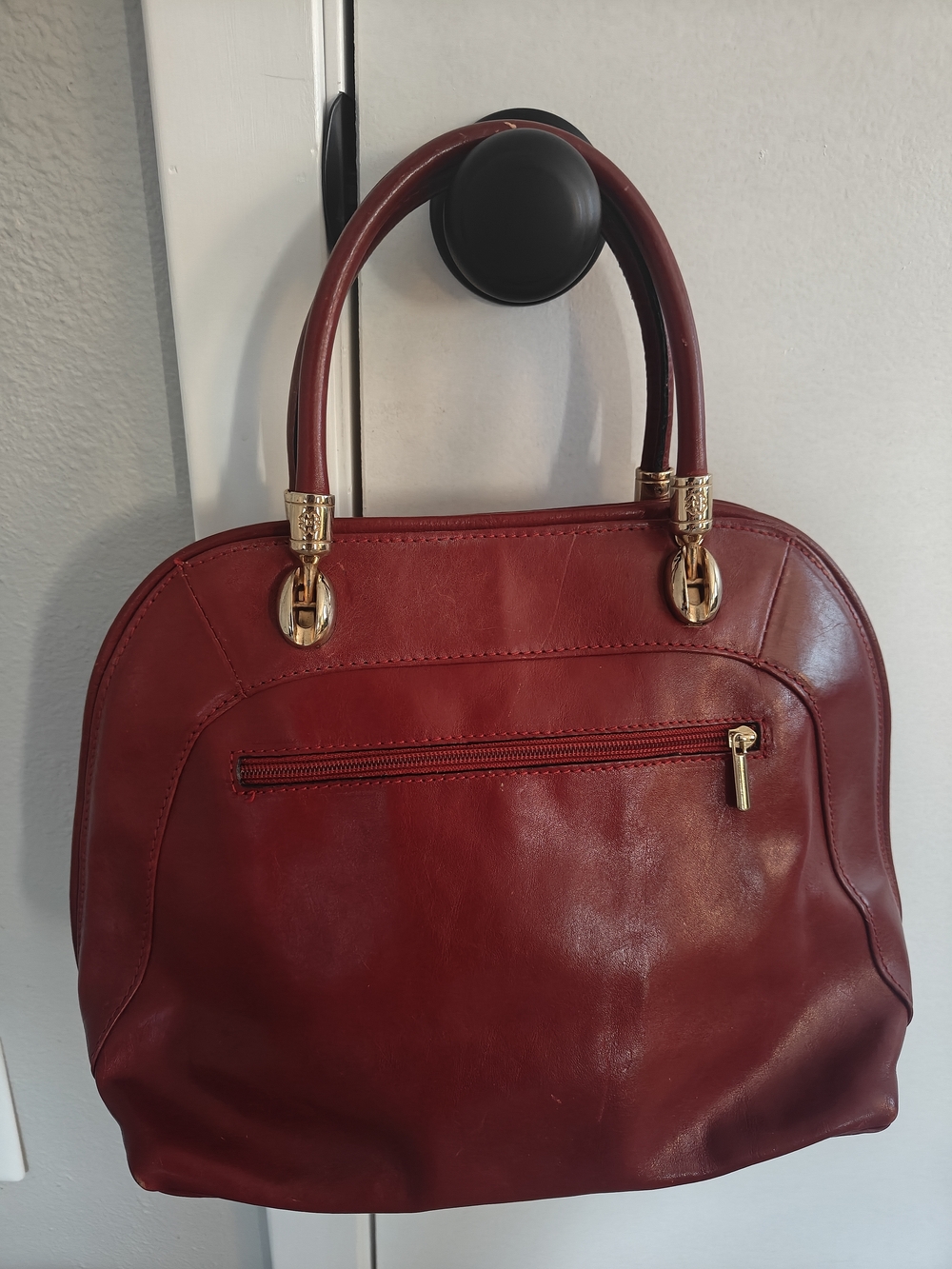 Vintage Italian Genuine Leather Dome Satchel Bag Burgundy Made In Italy - Picture 8 of 14